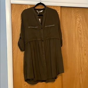 Zara army green button up dress